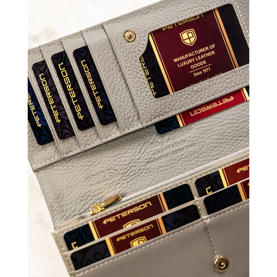 Wielokolorowy, poziomy portfel damski ze skóry naturalnej w kwiatowy wzór - Peterson - obrazek 8