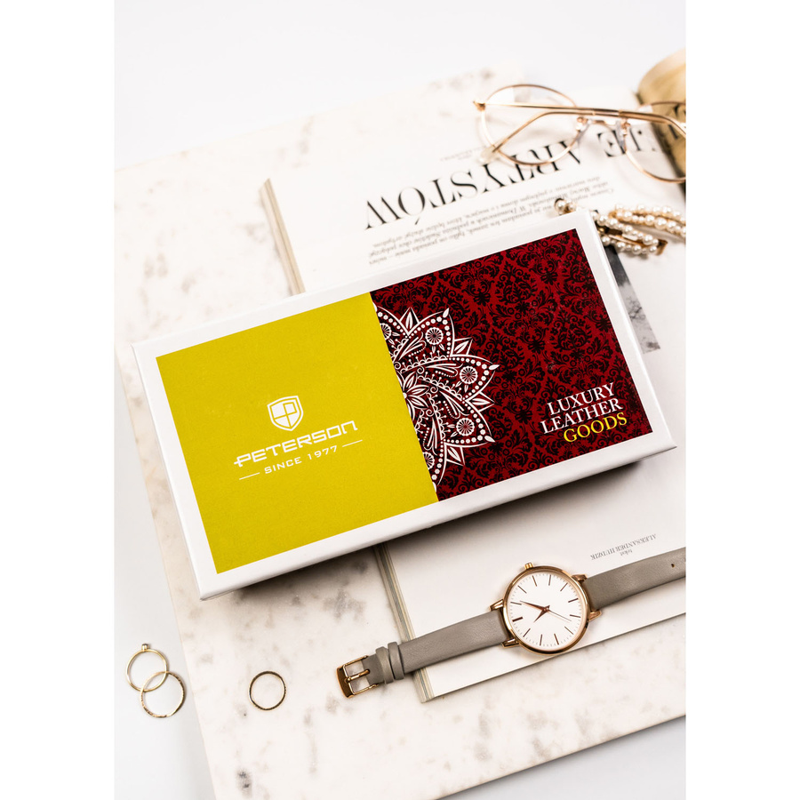 Wielokolorowy, poziomy portfel damski ze skóry naturalnej w kwiatowy wzór - Peterson - obrazek 14