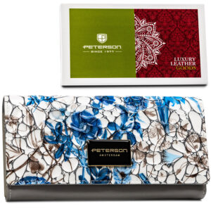 Portfel damski ze skóry naturalnej w kwiatowy wzór, wyposażony w system RFID - Peterson