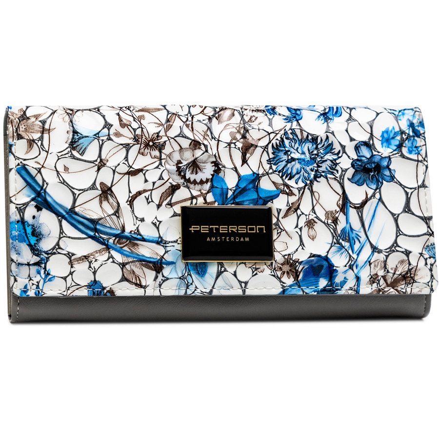Poziomy portfel damski w kwiatowy wzór z wewnętrzną kieszonką na suwak - Peterson - obrazek 2