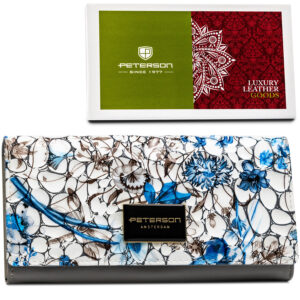 Poziomy portfel damski w kwiatowy wzór z wewnętrzną kieszonką na suwak - Peterson