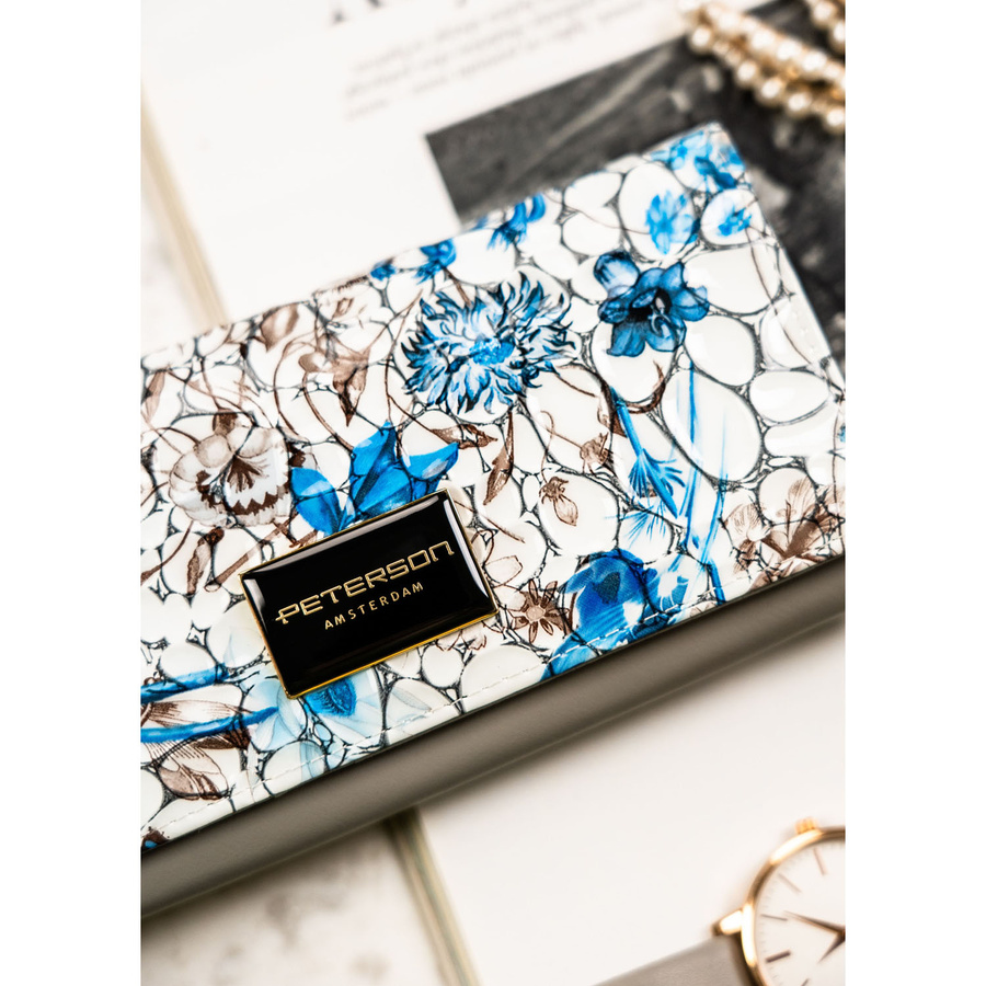 Poziomy portfel damski w kwiatowy wzór z wewnętrzną kieszonką na suwak - Peterson - obrazek 4