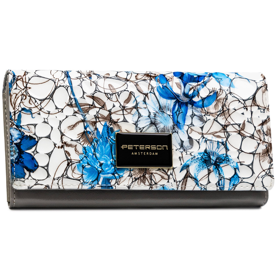 Portfel damski ze skóry naturalnej w kwiatowy wzór wyposażony w system RFID - Peterson - obrazek 2