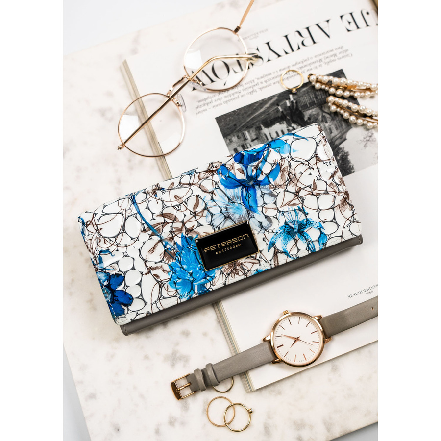 Portfel damski ze skóry naturalnej w kwiatowy wzór wyposażony w system RFID - Peterson - obrazek 3