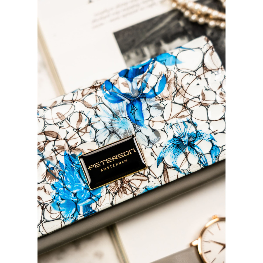 Portfel damski ze skóry naturalnej w kwiatowy wzór wyposażony w system RFID - Peterson - obrazek 4