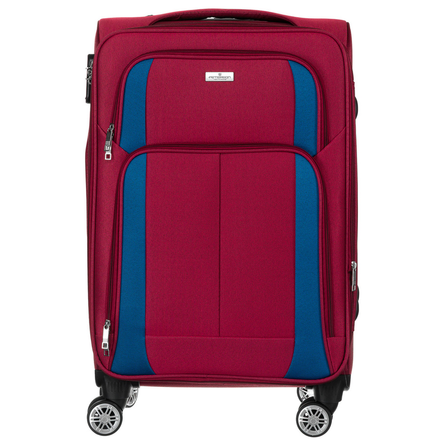 Duża walizka z wytrzymałej tkaniny poliestrowej w czerwono-niebieskim kolorze - Peterson - obrazek 3