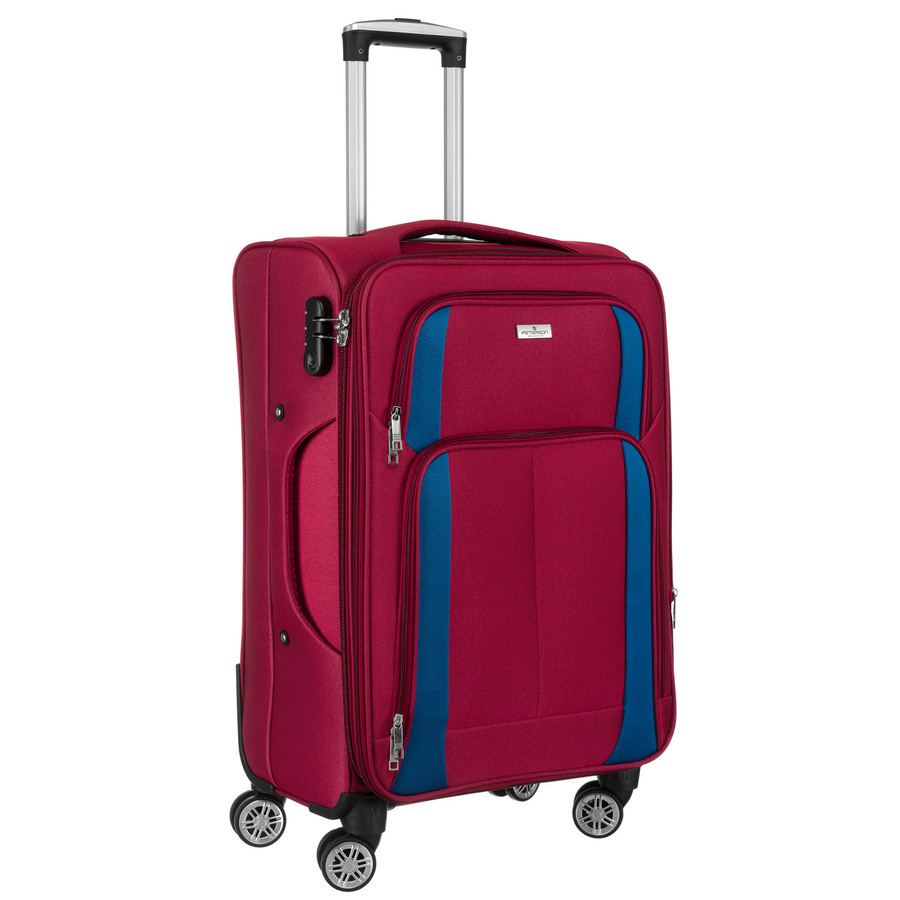 Duża walizka z wytrzymałej tkaniny poliestrowej w czerwono-niebieskim kolorze - Peterson
