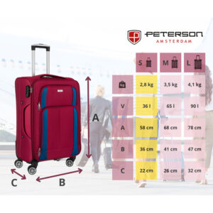 Walizka kabinowa z miękkiego materiału poliestrowego w czerwono-niebieskim kolorze - Peterson