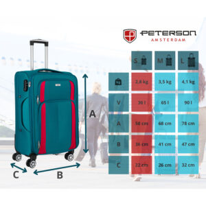 Walizki Peterson – wymiarowanie – PTN 5209-S TUR-PINK