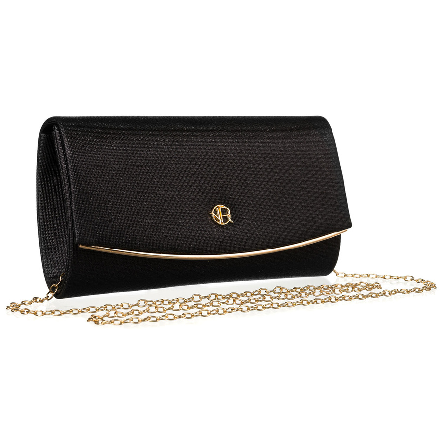 Wieczorowa torebka damska w czarnym kolorze wykonana z tkaniny syntetycznej - Rovicky