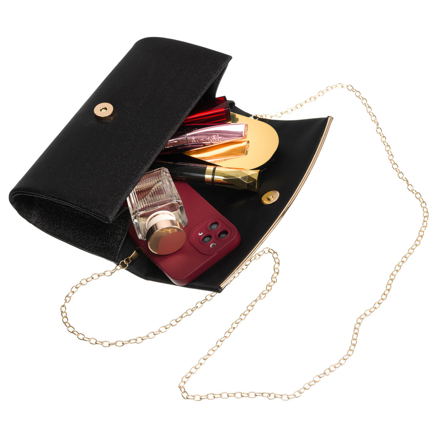 Wieczorowa torebka damska w czarnym kolorze wykonana z tkaniny syntetycznej - Rovicky - obrazek 12