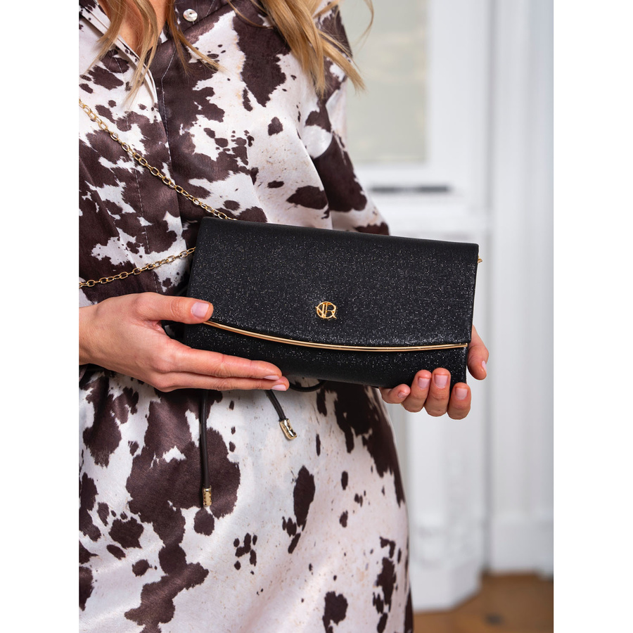 Wieczorowa torebka damska w czarnym kolorze wykonana z tkaniny syntetycznej - Rovicky - obrazek 2