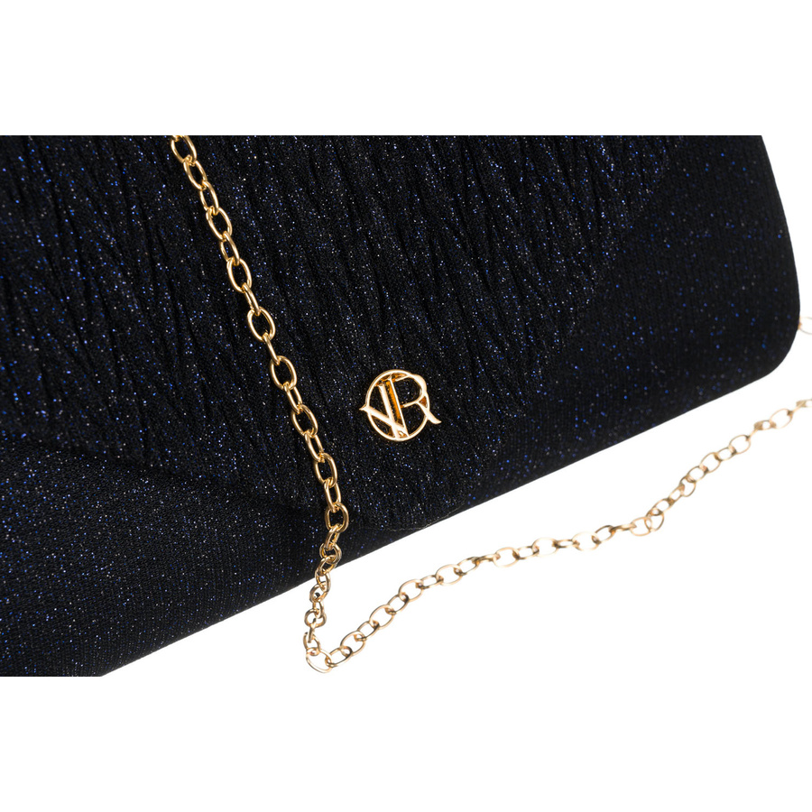 Brokatowa kopertówka damska w granatowym kolorze zawieszona na łańcuszku - Rovicky - obrazek 9