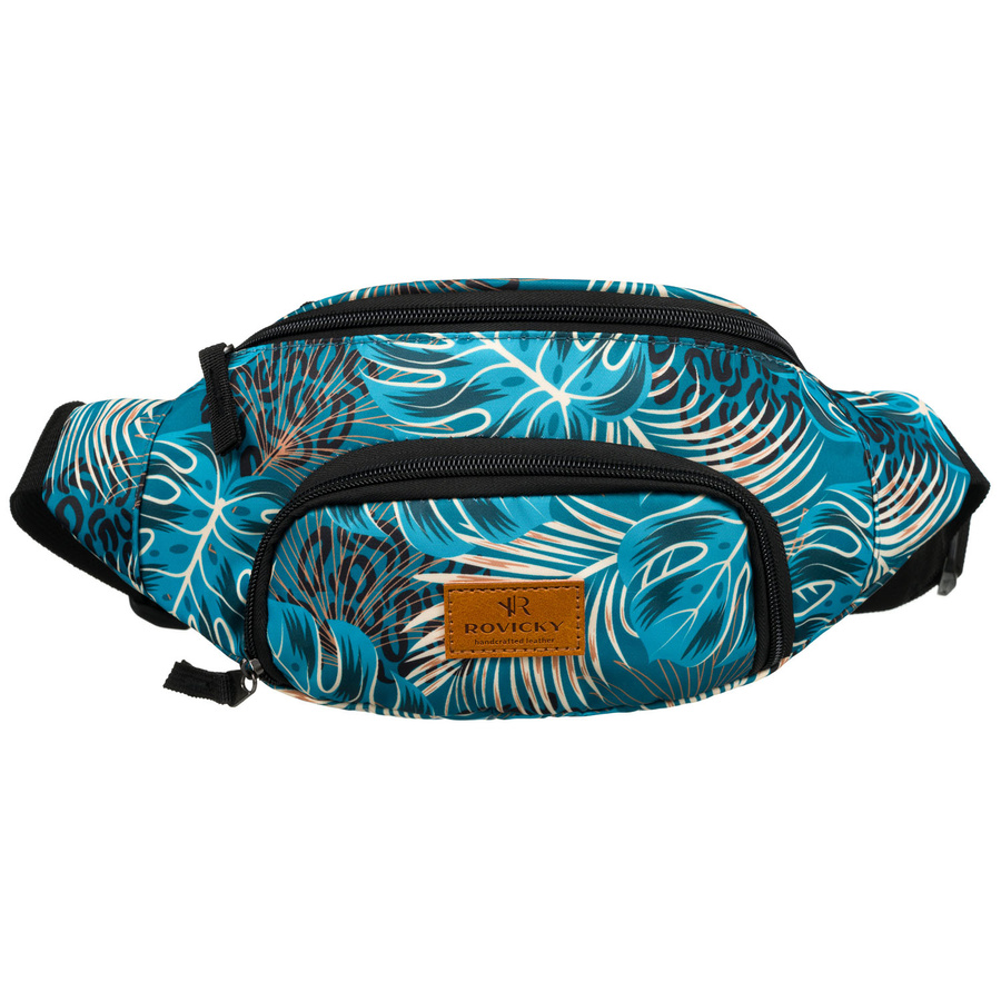 Miejska saszetka damska z poliestru zamykana suwakiem, pokryta roślinnym wzorem - Rovicky - obrazek 3