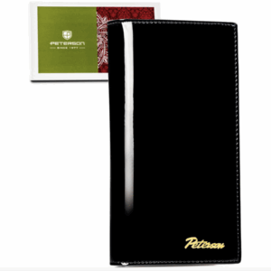 Duży, skórzany, pionowy portfel damski w czarnym kolorze zamykany na magnes - Peterson
