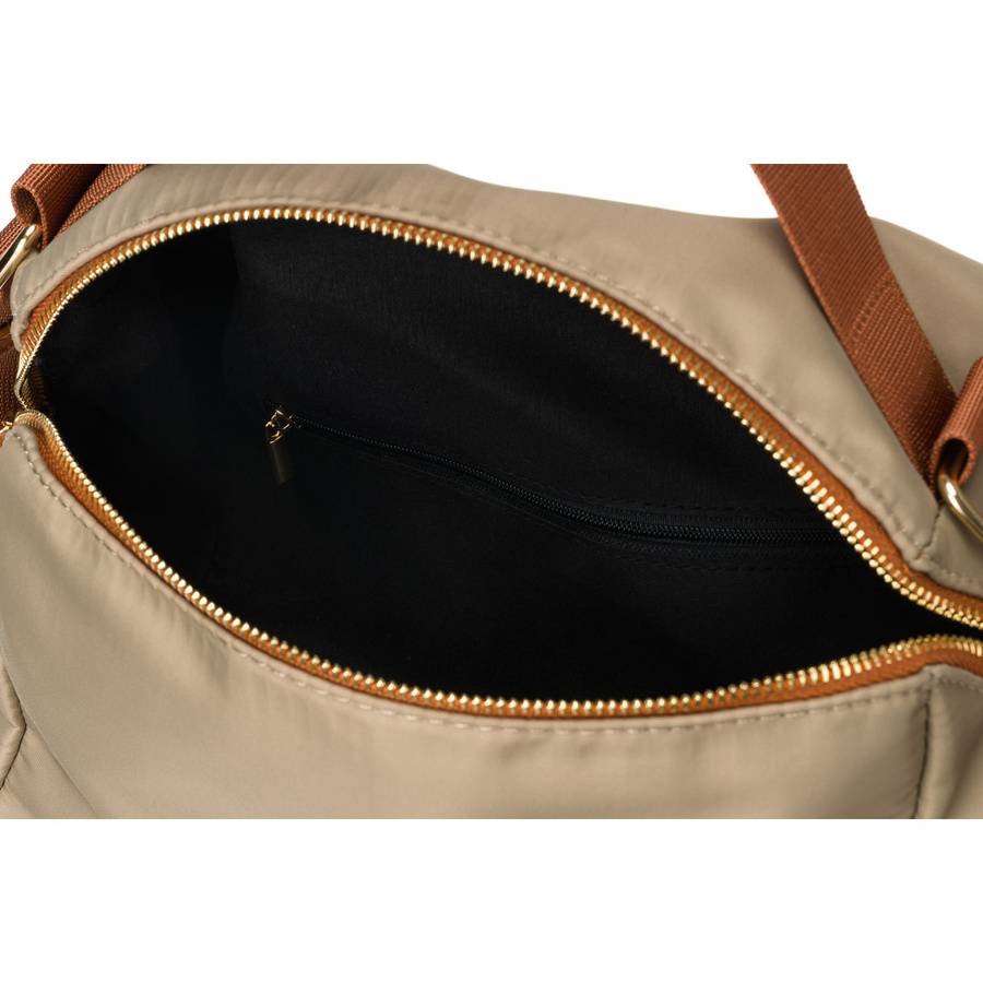 Miejska listonoszka z paskiem wykonana z nylonu i skóry ekologicznej w kolorach khaki i brązowym - Peterson - obrazek 13