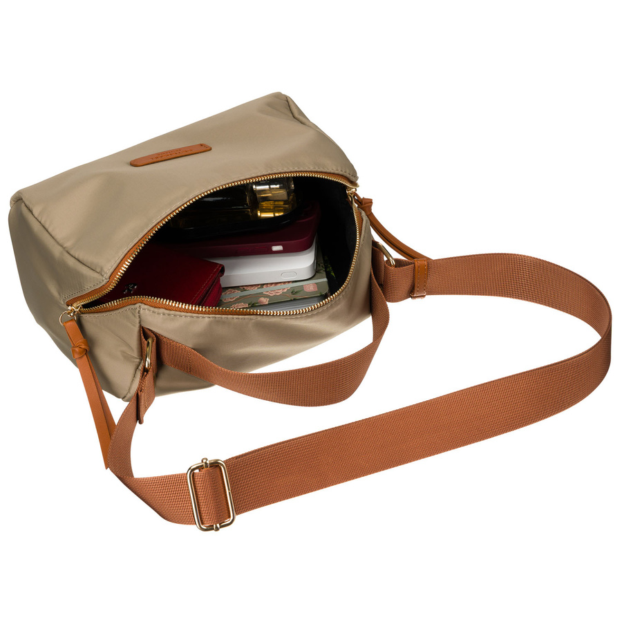 Miejska listonoszka z paskiem wykonana z nylonu i skóry ekologicznej w kolorach khaki i brązowym - Peterson - obrazek 10