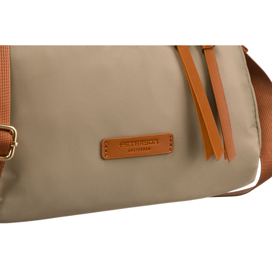 Miejska listonoszka z paskiem wykonana z nylonu i skóry ekologicznej w kolorach khaki i brązowym - Peterson - obrazek 11