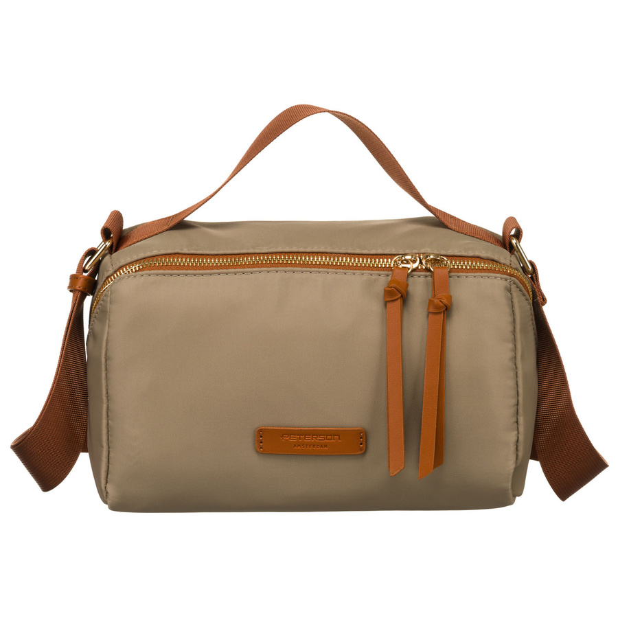 Miejska listonoszka z paskiem wykonana z nylonu i skóry ekologicznej w kolorach khaki i brązowym - Peterson - obrazek 4