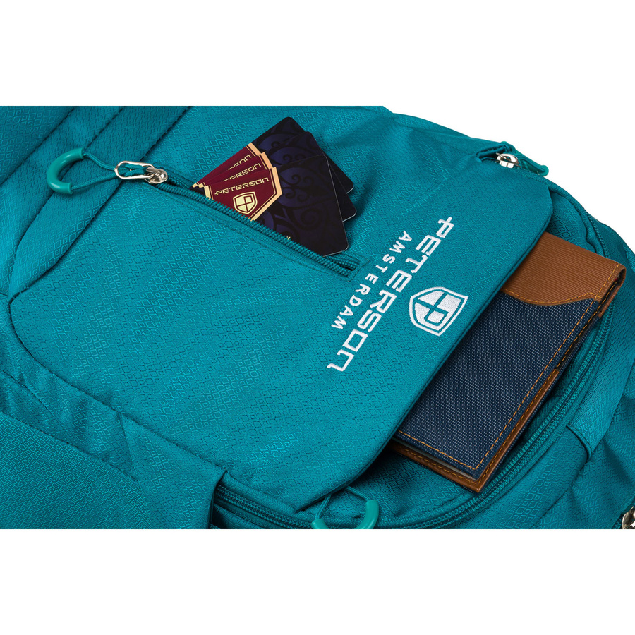 Pojemny plecak z poliestru w niebieskim kolorze z licznymi dodatkowymi kieszonkami - Peterson - obrazek 15