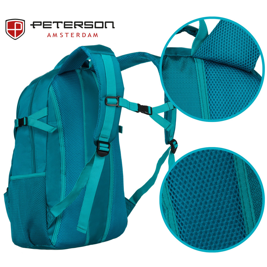 Pojemny plecak z poliestru w niebieskim kolorze z licznymi dodatkowymi kieszonkami - Peterson - obrazek 6