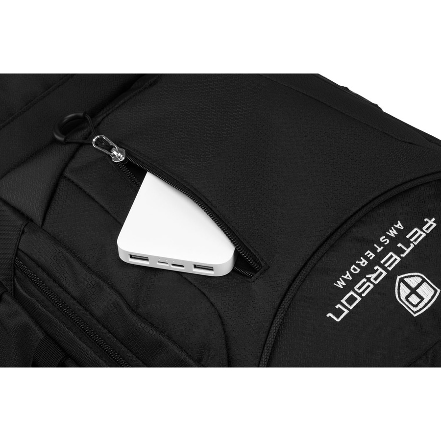 Czarny, turystyczny plecak z poliestru zawieszony na regulowanych szelkach - Peterson - obrazek 12