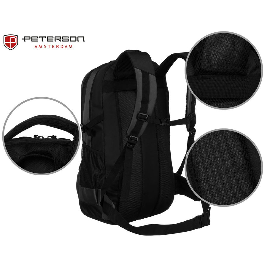 Czarno-szary, turystyczny plecak z poliestru zamykany suwakiem - Peterson - obrazek 6