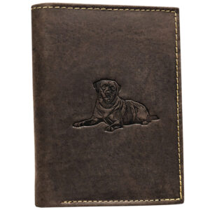 Portfel męski ze skóry naturalnej w brązowym kolorze z tłoczeniem w kształcie psa