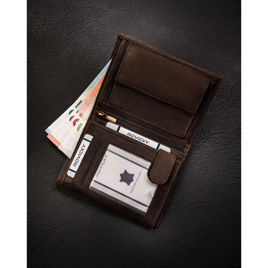 Portfel męski ze skóry naturalnej w brązowym kolorze z tłoczeniem w kształcie głowy psa - obrazek 5