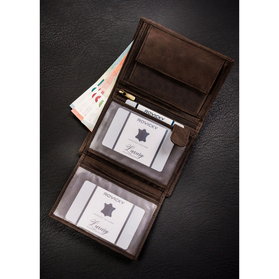 Portfel męski ze skóry naturalnej w brązowym kolorze z tłoczeniem w kształcie głowy psa - obrazek 6