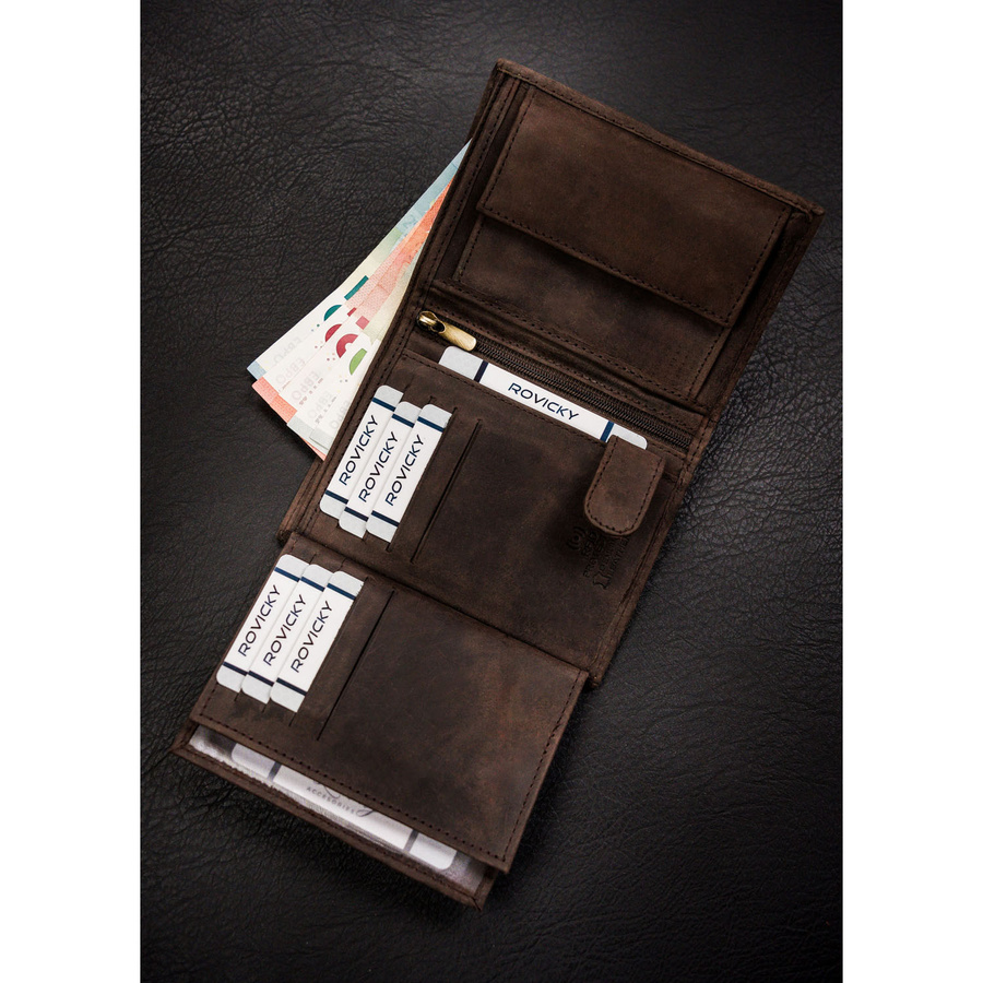 Portfel męski ze skóry naturalnej w brązowym kolorze z tłoczeniem w kształcie głowy psa - obrazek 7