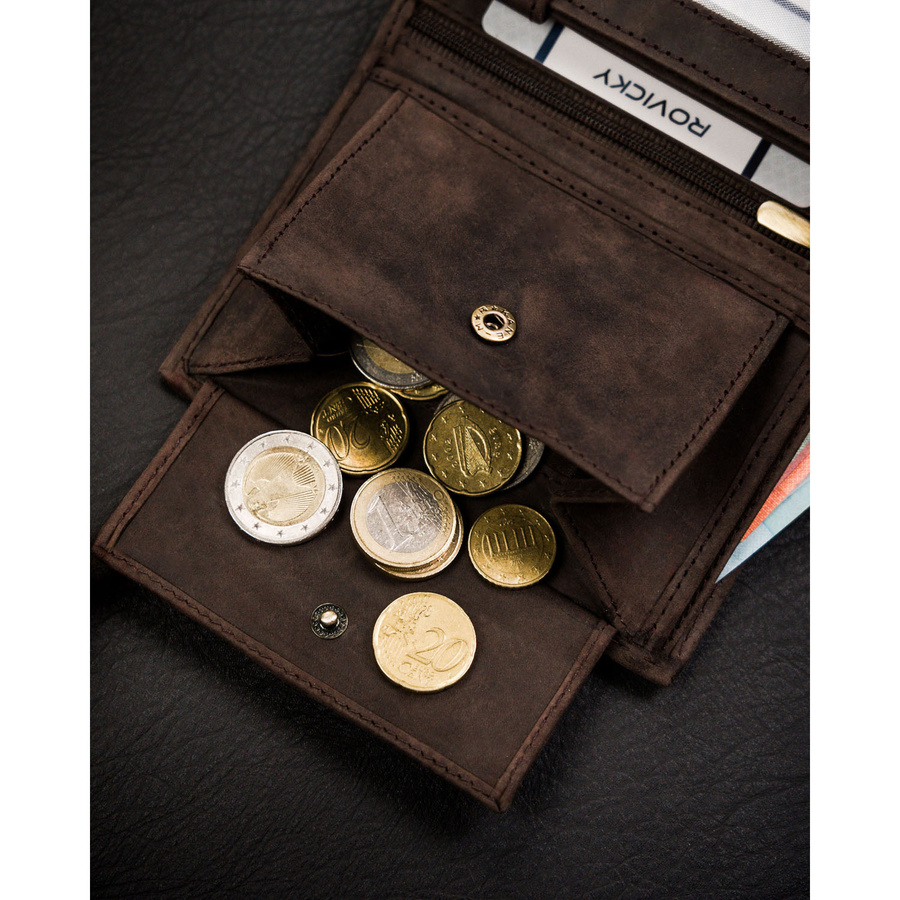 Portfel męski ze skóry naturalnej w brązowym kolorze z tłoczeniem w kształcie głowy psa - obrazek 8