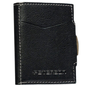 Mały, pionowy portfel męski w czarnym kolorze zamykany na zatrzask - Peterson