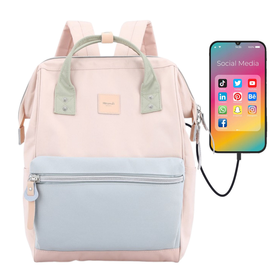 Miejski plecak w różowo-błękitnym kolorze zawieszony na regulowanych szelkach - Himawari - obrazek 2