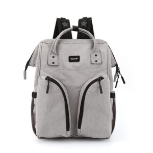 Szary, pojemny plecak damski z poliestru zamykany suwakiem - Himawari