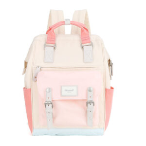 Różowo-beżowy, pojemny plecak z wodoodpornego poliestru z kieszenią na laptopa - Himawari