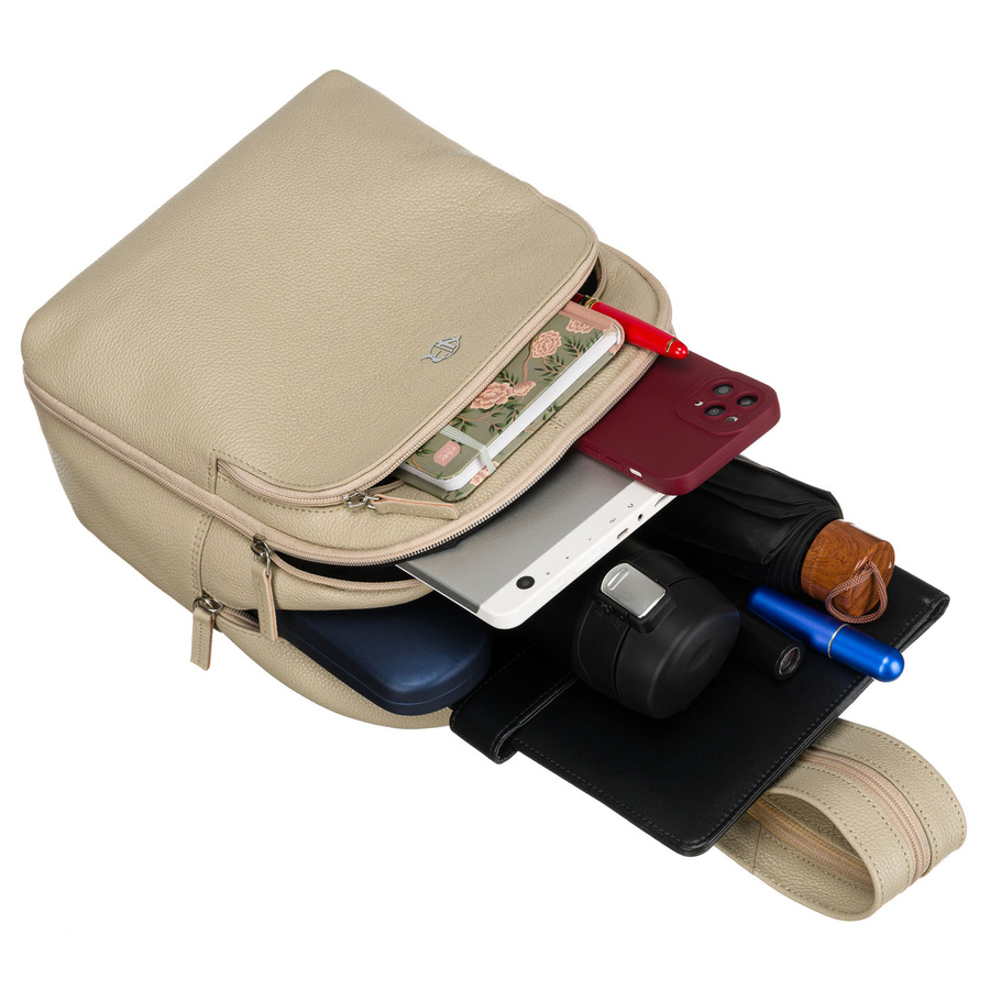 Skórzany, miejski plecak damski w beżowym kolorze - Rovicky - obrazek 9