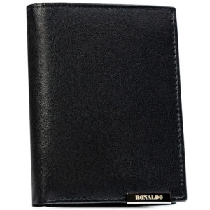 Czarny, pionowy portfel męski ze skóry naturalnej bez zapięcia zewnętrznego - Ronaldo