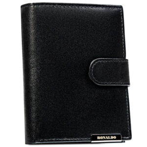 Duży, pionowy portfel męski ze skóry naturalnej w czarnym kolorze zamykany na zatrzask - Ronaldo