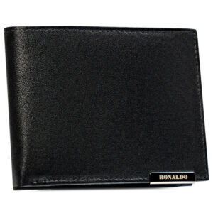 Poziomy, skórzany, czarny portfel męski bez zapięcia zewnętrznego - Ronaldo