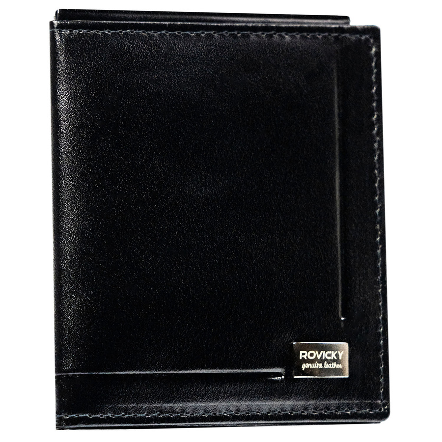 Banknotówka męska ze skóry naturalnej w czarnym kolorze - Rovicky - obrazek 2