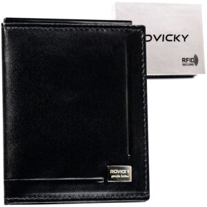Banknotówka męska ze skóry naturalnej w czarnym kolorze - Rovicky
