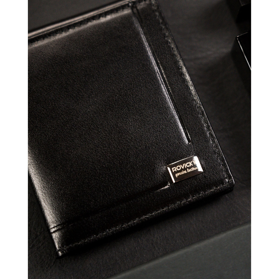 Banknotówka męska ze skóry naturalnej w czarnym kolorze - Rovicky - obrazek 5