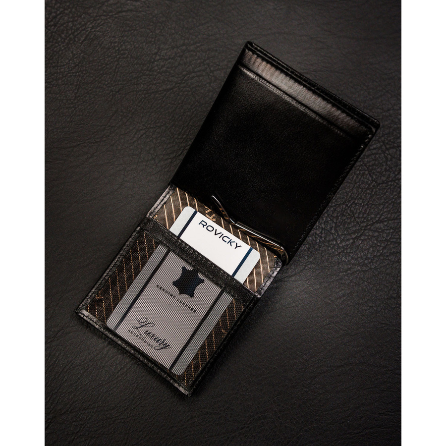 Banknotówka męska ze skóry naturalnej w czarnym kolorze - Rovicky - obrazek 6