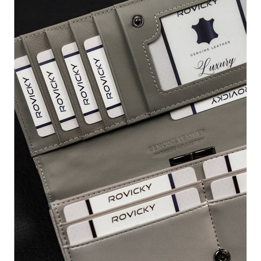 Wielokolorowy portfel damski w kwiaty wykonany ze skóry naturalnej i ekologicznej - 4U Cavaldi - obrazek 7