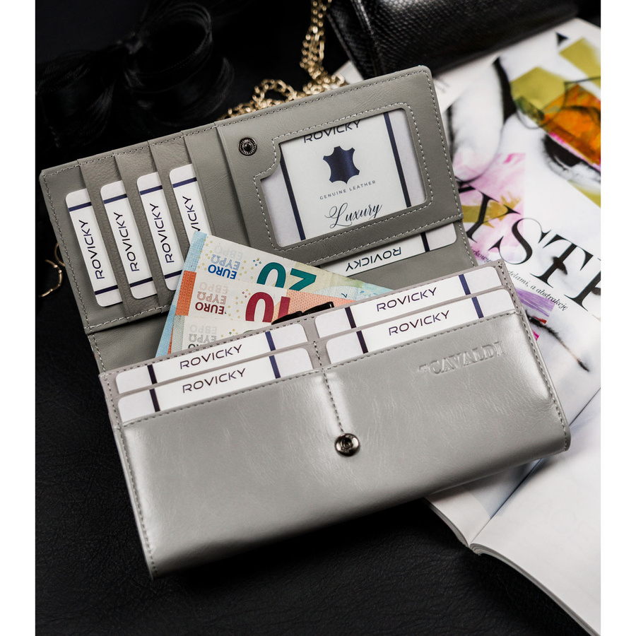 Wielokolorowy portfel damski w kwiaty wykonany ze skóry naturalnej i ekologicznej - 4U Cavaldi - obrazek 5