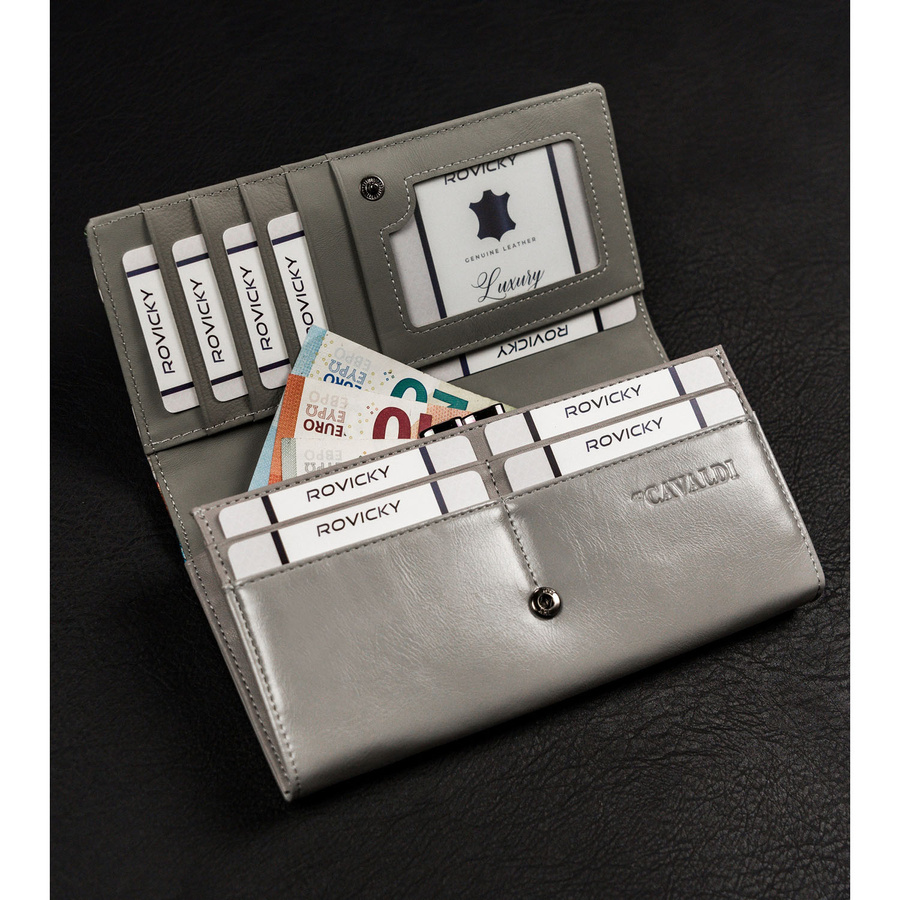 Wielokolorowy portfel damski w kwiaty wykonany ze skóry naturalnej i ekologicznej - 4U Cavaldi - obrazek 6