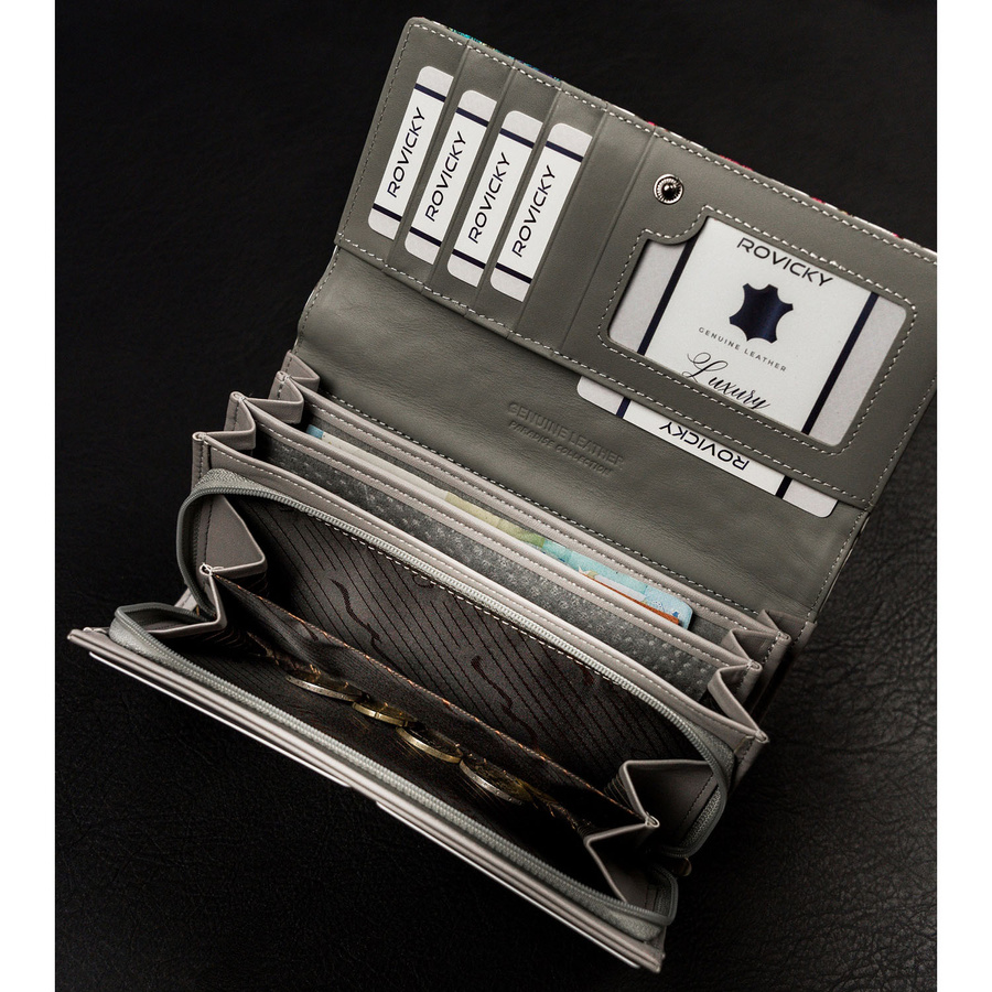 Poziomy portfel damski w wielokolorowe kwiaty zamykany zatrzaskiem - 4U Cavaldi - obrazek 7