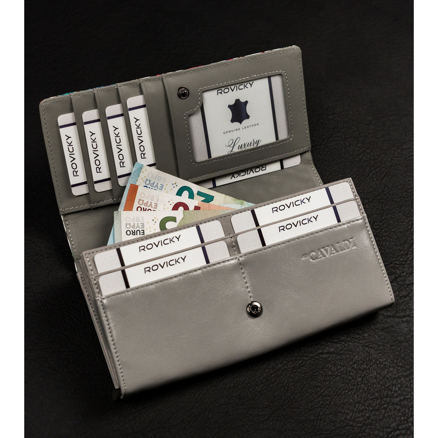 Poziomy portfel damski w wielokolorowe kwiaty zamykany zatrzaskiem - 4U Cavaldi - obrazek 6