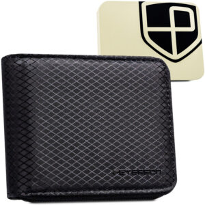 Portfel męski w czarnym kolorze z modnym, geometrycznym wzorem - Peterson